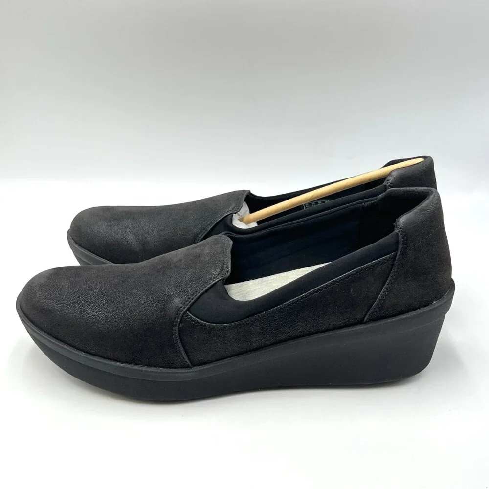Clarks Womens Size‎ 11 Step Rose Moon Black Comfort Wedges Loafers Shoes New